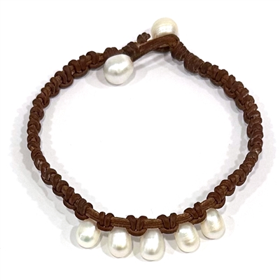 Wendy Mignot | Freshwater Pearl and Leather Anklet Multicolor